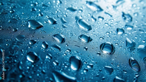 Rain Drops on a Window With a Blue Background