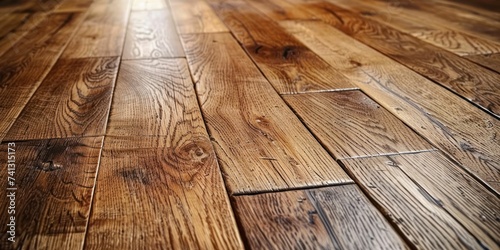 Oak wooden parquet flooring boasts warm tones, showcasing the natural beauty and durability of this timeless material. photo