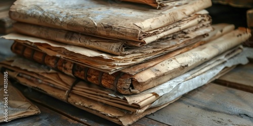 Faded parchment, yellowed and wrinkled with age, the words etched deep into the fibers, telling a timeless story.