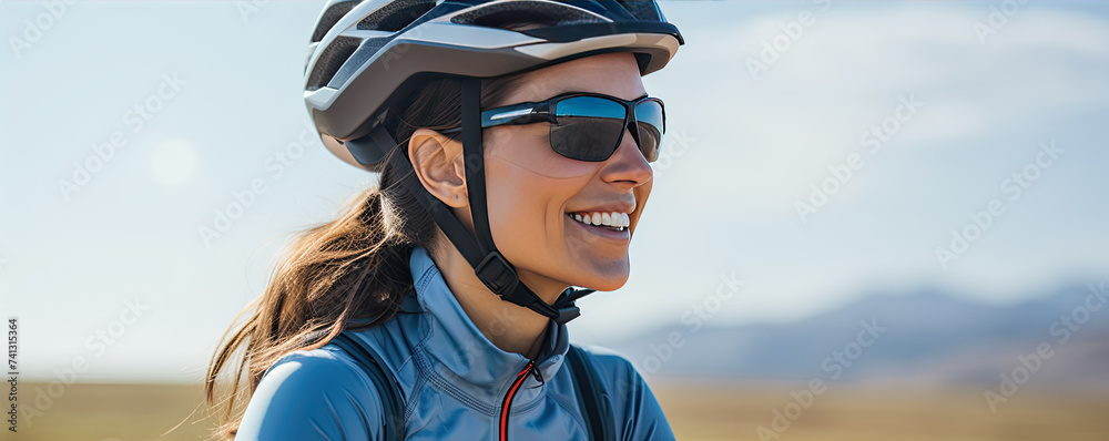 autiful cyclist standing in front of solar panels. autiful cyclist standing in front of solar panels.