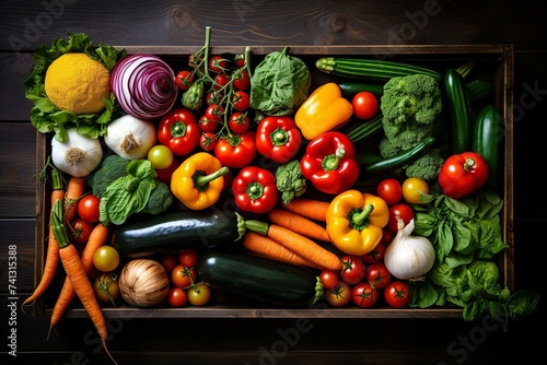 vegetables neatly arranged in a wooden tray