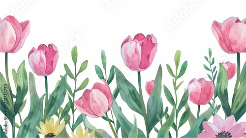 Vector watercolor spring banner with tilip flowers © Alice