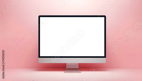 Ecran d'ordinateur blanc sur fond rose  photo