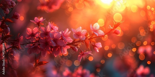 A Bunch of Pink Flowers on a Branch