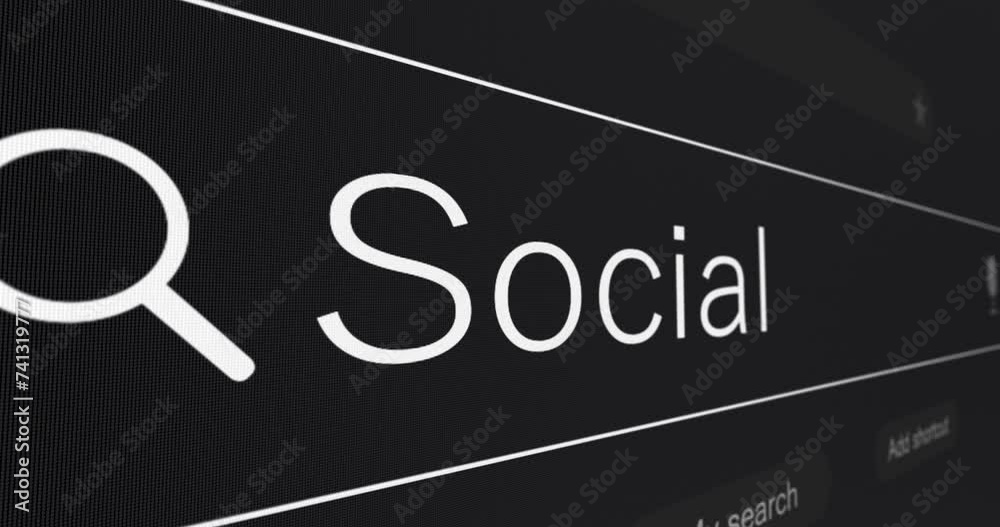 Social network. Typing search query into web browser address bar
