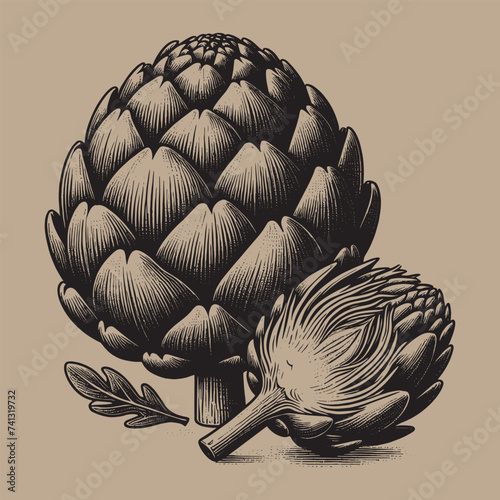 artichoke. Vintage engraved hand drawn black illustration. Simple vector icon, logo. Line art. Isolated object