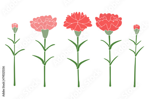 赤いカーネーションのイラストセット