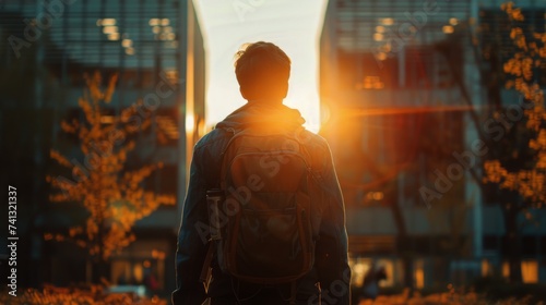 A Man With a Backpack Walking Towards the Sun