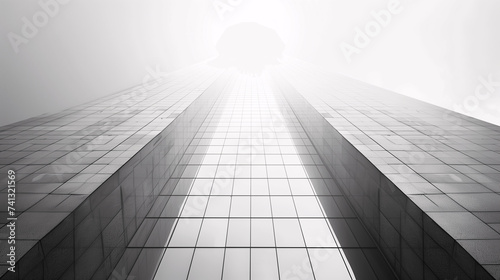 Modern Skyscraper Perspective with Glass Facade and Sunflare