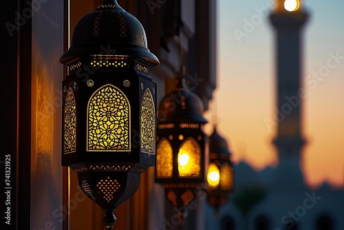 ramadan kareem eid mubarak photo mosque lamp
