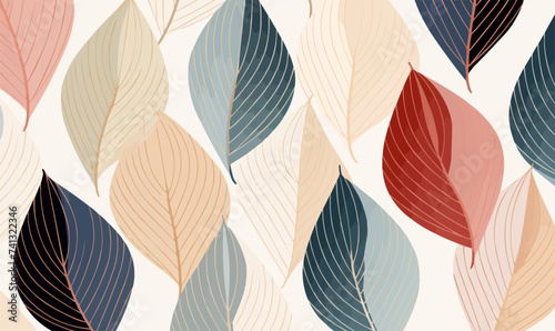 Geometric pattern of leaves, minimalist vector seamless background