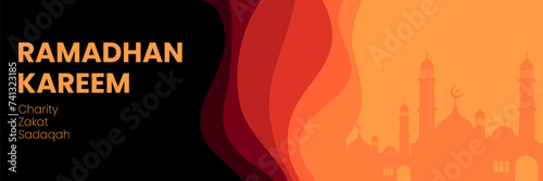 Ramadan Kareem horizontal vector banner with mosque good for ads, flyer, invitation, greeting card. Islamic background.