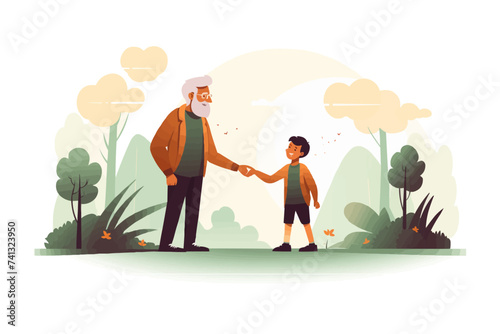 Grandfather and grandson vector flat isolated illustration