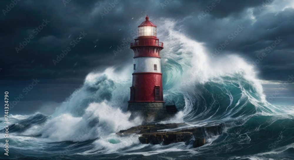 Nature's Wrath Showdown: Lighthouse Faces Heavy Rain, Violent Waves, and a Mighty Sea Storm