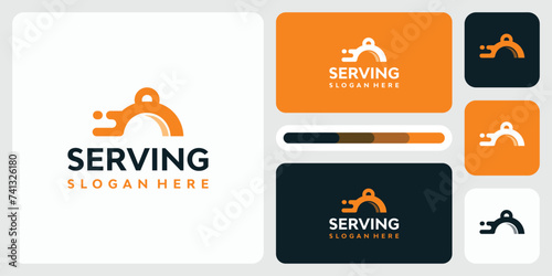 Vector logo design illustration of a serving lid shape with a movement effect.