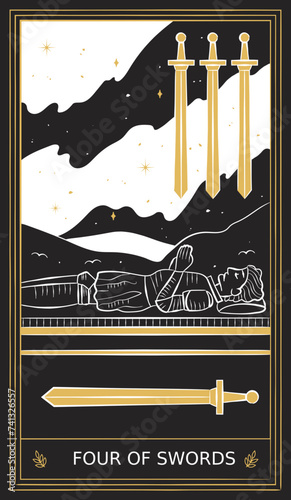 Four of Swords Tarot Card Minor Arcana in Vector Illustration