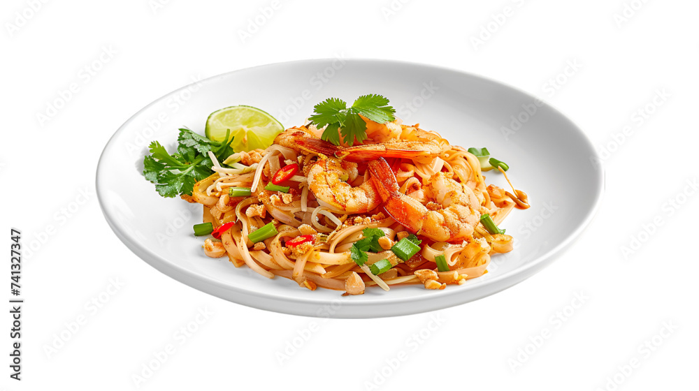 Pad Thai on isolated on transparent png background. Generative ai