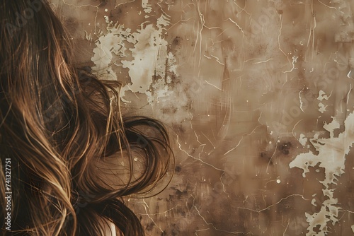 Closeup shot of unkept brown hair in a distressed style background. Concept Hair Photography, Portrait Background, Messy Hairstyle, Closeup Hair Shot, Distressed Styling photo