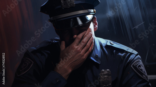 A sad and exhausted Police officer 