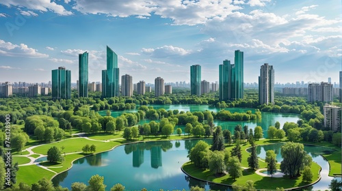 Urban Oasis: Green Park with City Skyline