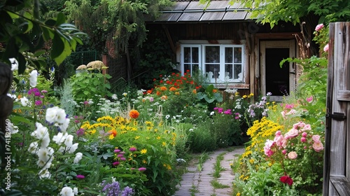 Country Cottage with beautiful flowers garden