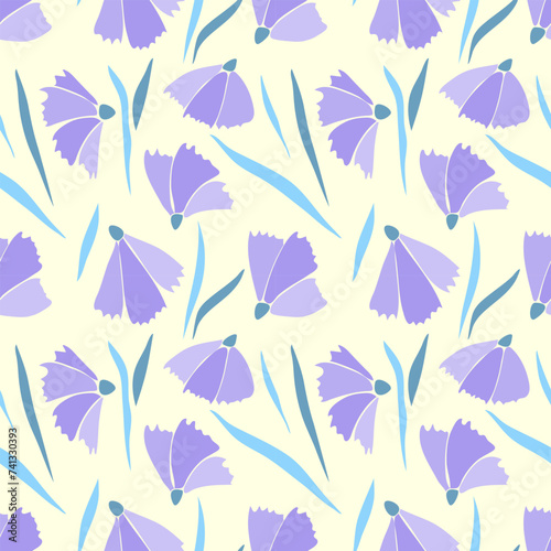 Pattern of purple flowers on pastel creme background. Vector illustration