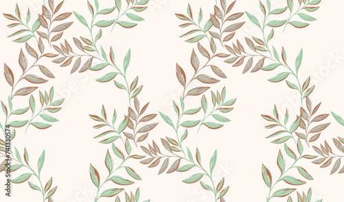 Gently abstract artistic branches leaves intertwined seamless pattern on a light background. Vector hand drawing. Stylized leaf stems printing. Collage template for design, patterned,