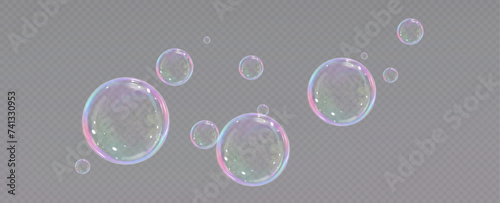 Realistic soap bubbles.Flying bubbles on a transparent background.	