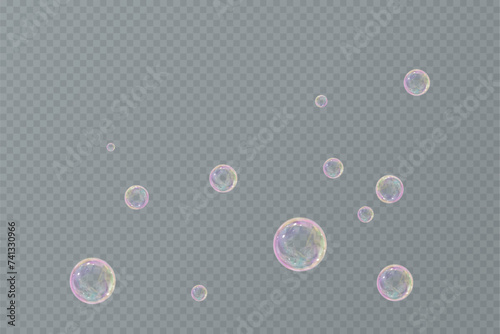 Realistic soap bubbles.Flying bubbles on a transparent background.	