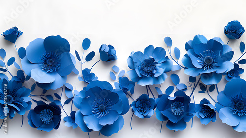Wallpaper Mural A captivating setting featuring royal blue paper flowers against a crisp white background, allowing for customized text or greeting card designs. Tailored for International Women's Day and Mothers day Torontodigital.ca