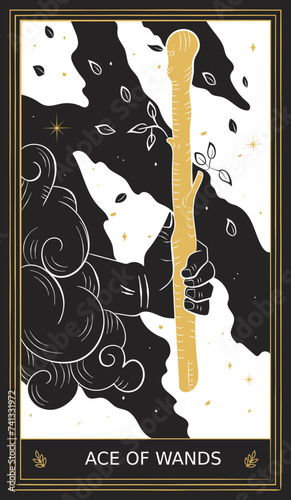Ace of Wands Tarot Card Minor Arcana in Vector Illustration