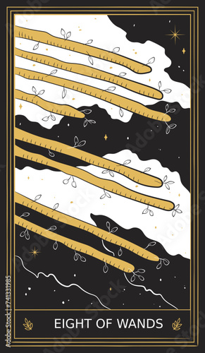 Eight of Wands Tarot Card Minor Arcana in Vector Illustration