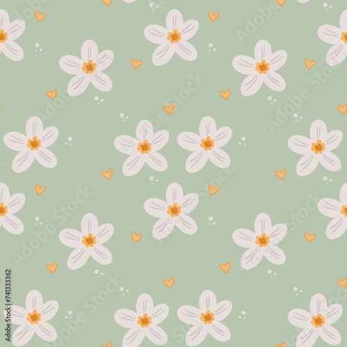 Spring flowers seamless pattern on green background. Perfect for packaging  patterns  prints  textile design.