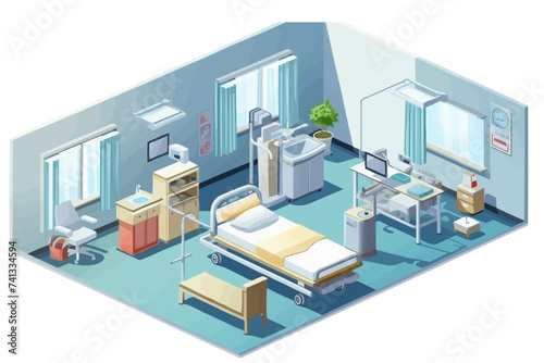 hospital interior isometric vector flat isolated illustration
