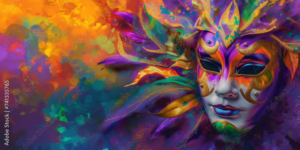 Celebrating Carnival: Vibrant Mardi Gras Digital Illustration with Festive Masks 