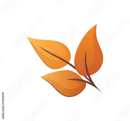 Autumn attribute of colorful set. A branch with orange leaves in a captivating cartoon design reflect the beauty of nature against a white background. Vector illustration.