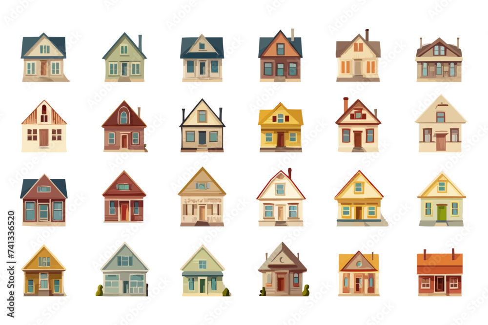 Houses set isolated vector style on isolated background illustration