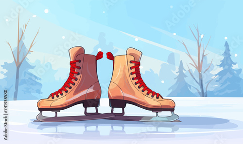 Ice skates slides ice skating on rink figure skating winter sport active leisure activity vector illustration