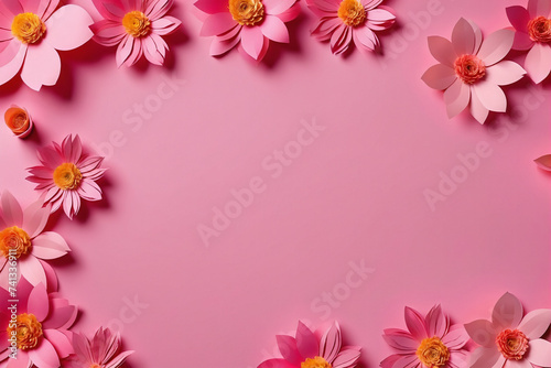 Background of pink paper flowers with empty space for text or greeting card design. Postcard for International Women s Day and Mother s Day