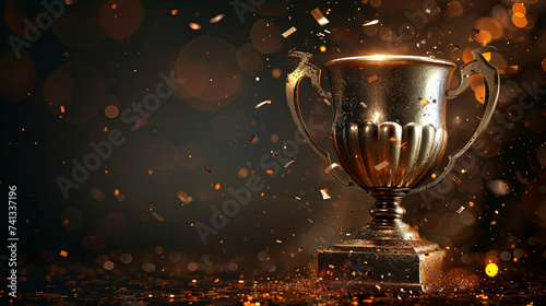 concept of a winner's cup symbolizes achievement, success, and victory in various competitions, gold boke background 