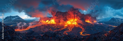 A Fiery Volcanic Landscape With Lava Flows, Background Image, Background For Banner, HD