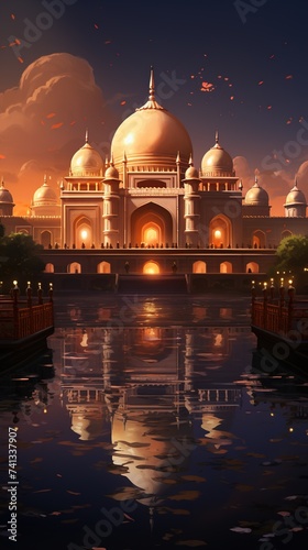 A Majestic and Vibrant Depiction of a Religious Temple