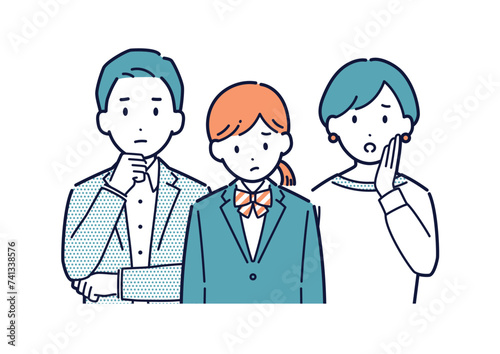 困っている女子生徒と両親のベクターイラスト