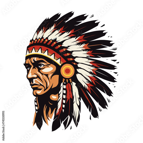 Indian Man Logo vintage style chief Apache mascot design character black and wahite silhouette vector illustration