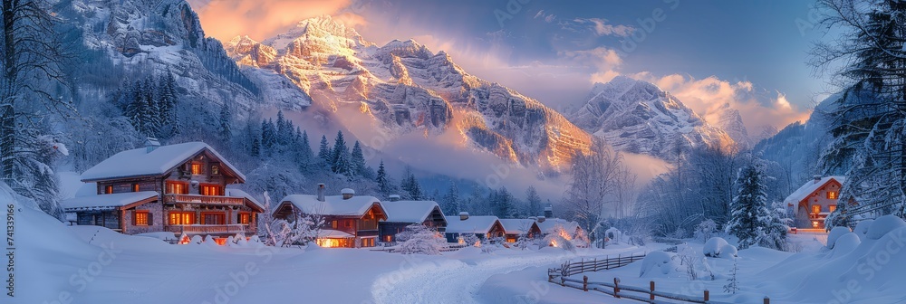 A Small Cozy Village In The Alps During, Background Image, Background For Banner, HD