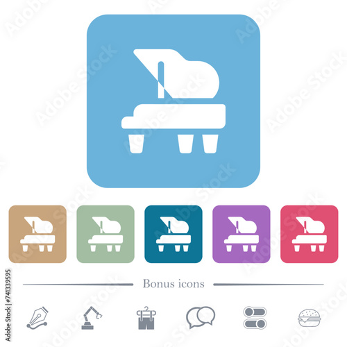 Grand piano solid flat icons on color rounded square backgrounds
