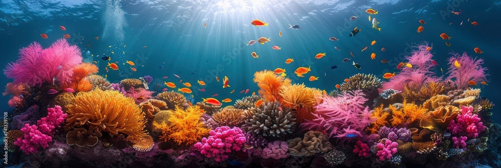 A Vibrant Coral Reef Underwater Scene Teem, Background Image, Background For Banner, HD