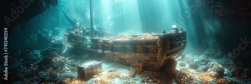 An Underwater Scene With A Sunken Pirate, Background Image, Background For Banner, HD