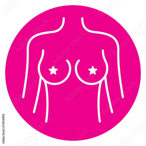 Vector circle icon lines of female torso with bra and lace. Isolated on white background