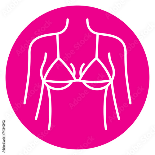 Vector circle icon lines of female torso with bra and lace. Isolated on white background